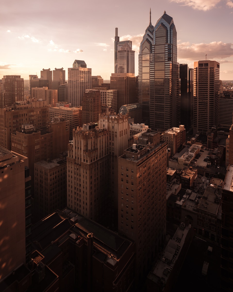 Panoramic View of City of Philadelphia at Sunset